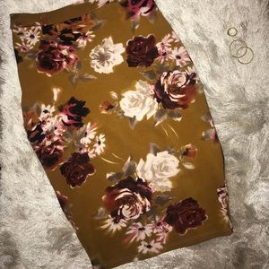 Floral Pencil Skirt Mustard